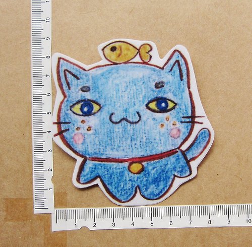 毛球工坊 手繪插畫風格 完全 防水貼紙 雀斑藍貓