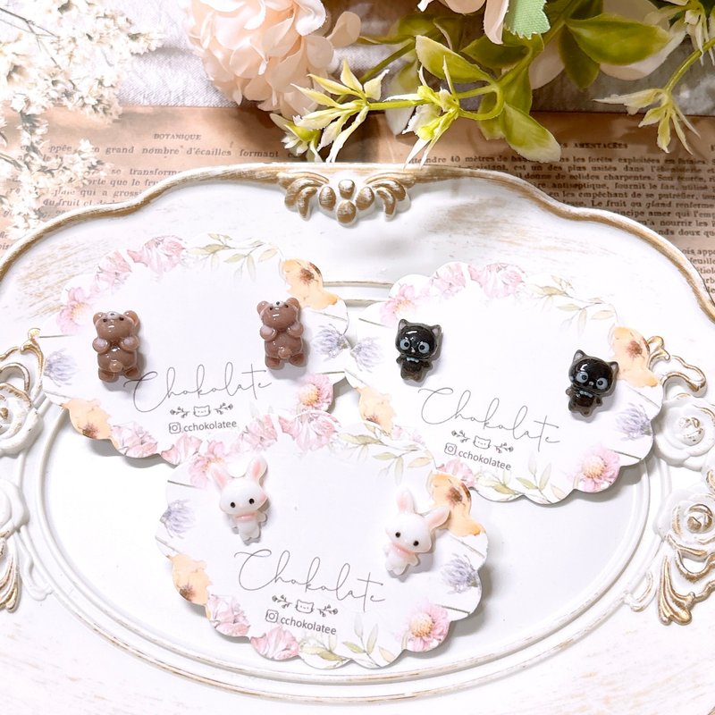 *訂製款*迷你小動物耳釘 耳夾 S925純銀耳針 - 耳環/耳夾/耳骨夾 - 樹脂 多色