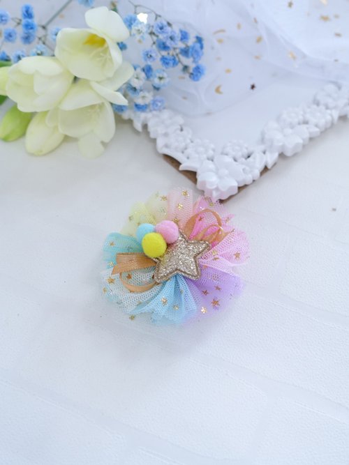 Little Hazel 漸變七彩網紗星星髮夾 髮圈 兒童頭飾
