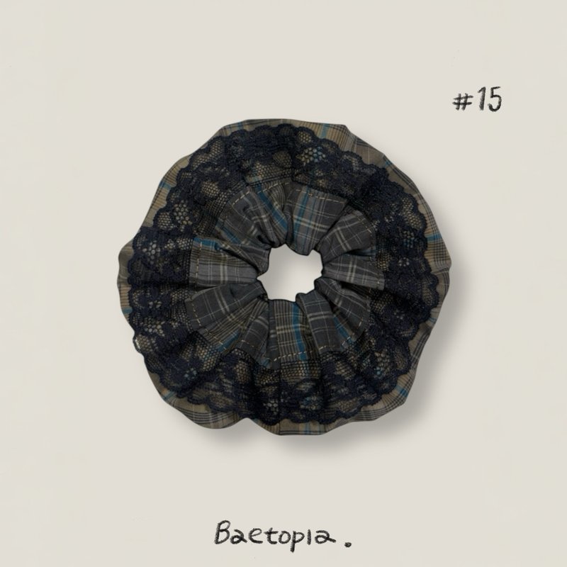 Baetopia | 浮花空氣感系列 • 夜霧格影蕾絲手作髮圈 - 髮夾/髮圈 - 棉．麻 咖啡色