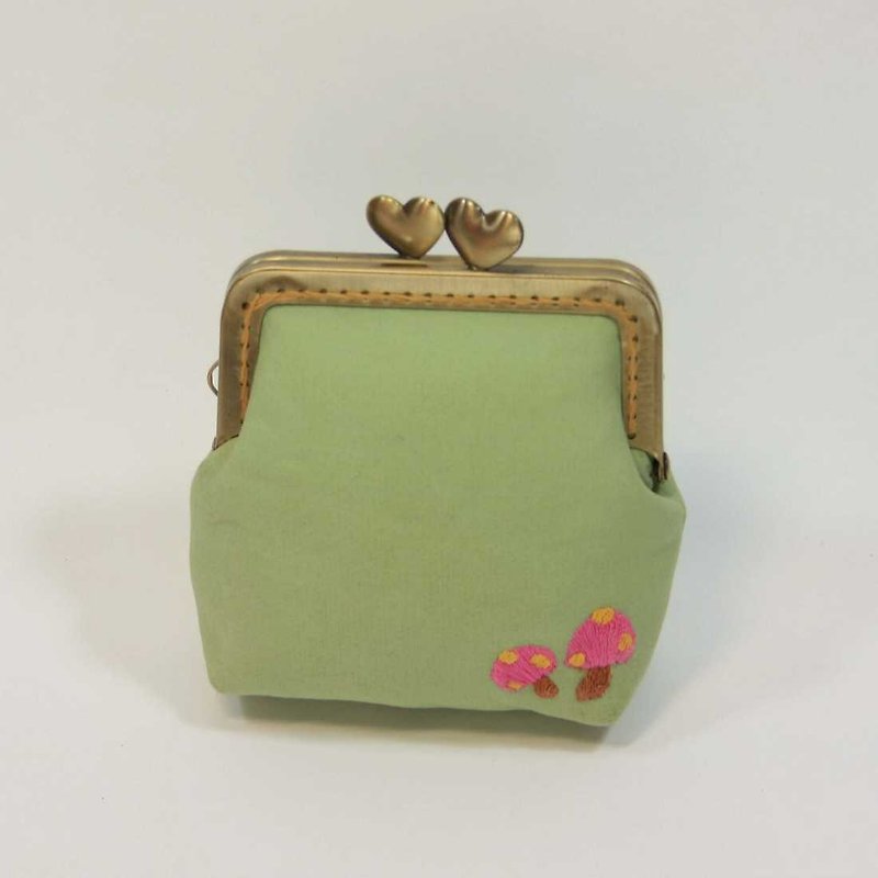 8.5cm purse mouth gold embroidery 07 - กระเป๋าใส่เหรียญ - ผ้าฝ้าย/ผ้าลินิน สีเขียว