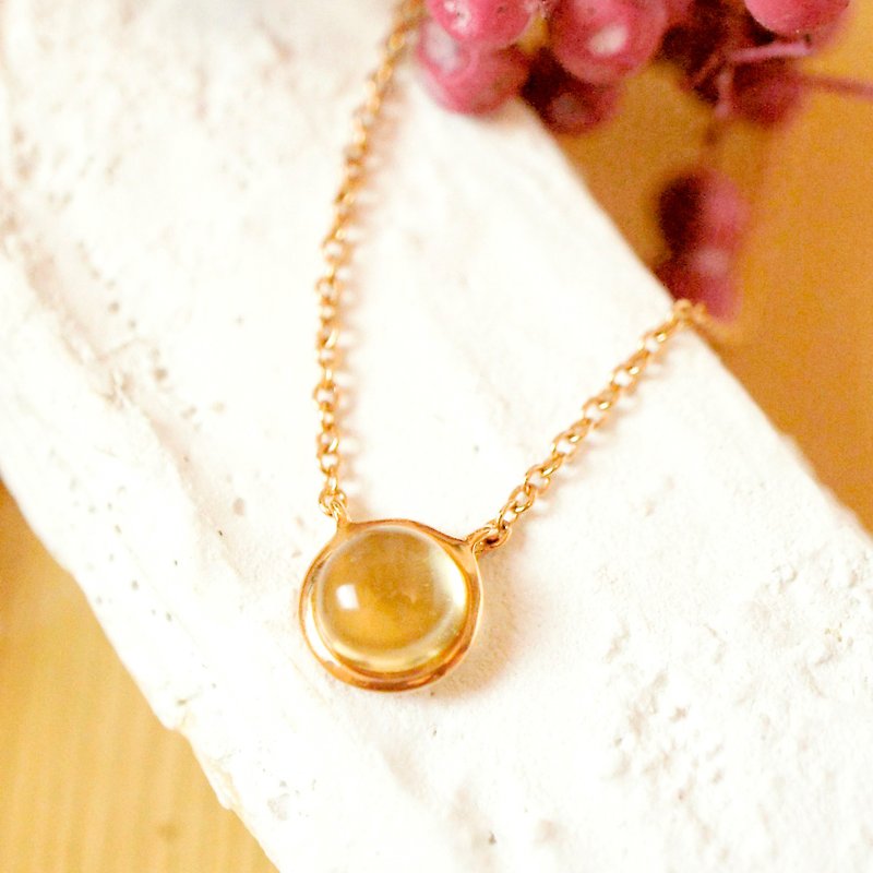 DOTDOT- 6mm Round Cabochon Citrine t 18K Rose Gold Plated Silver Necklace - Necklaces - Gemstone Yellow