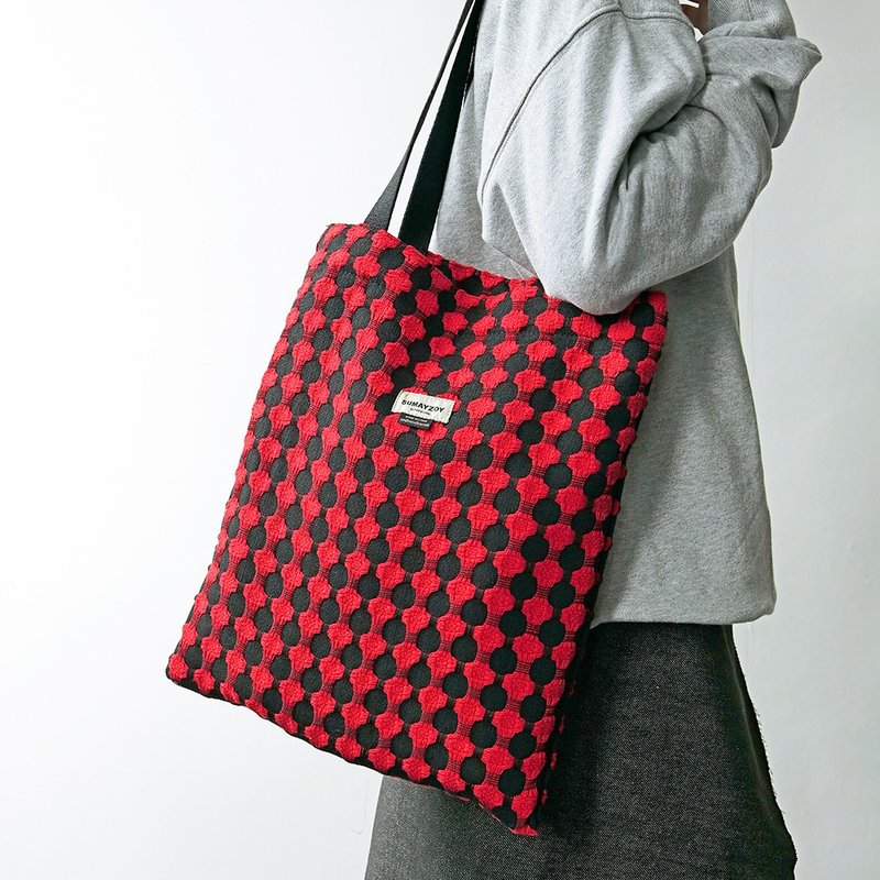 馬戲團系列 帆布包女單肩包 藝術博物館購物袋托特包 帆布袋 紅黑 - 側背包/斜背包 - 聚酯纖維 紅色