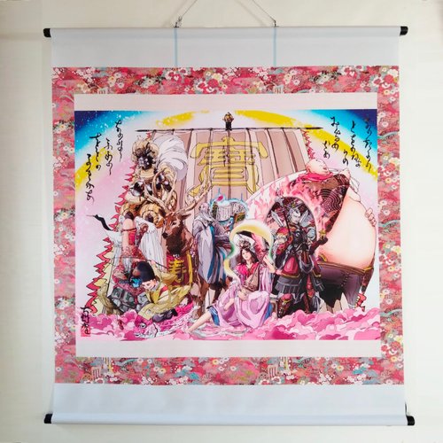 Yokai Art Shop / OROCHIDO モノプリント神さま掛け軸 寶船ver3 サイズ75cm x 90cm