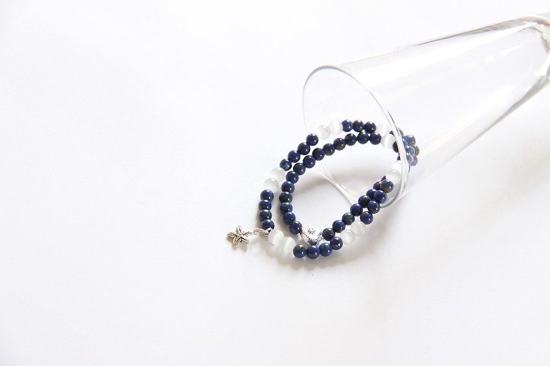 Fashion energy jewelry series lapis lazuli opal double ring bracelet - Bracelets - Gemstone Blue