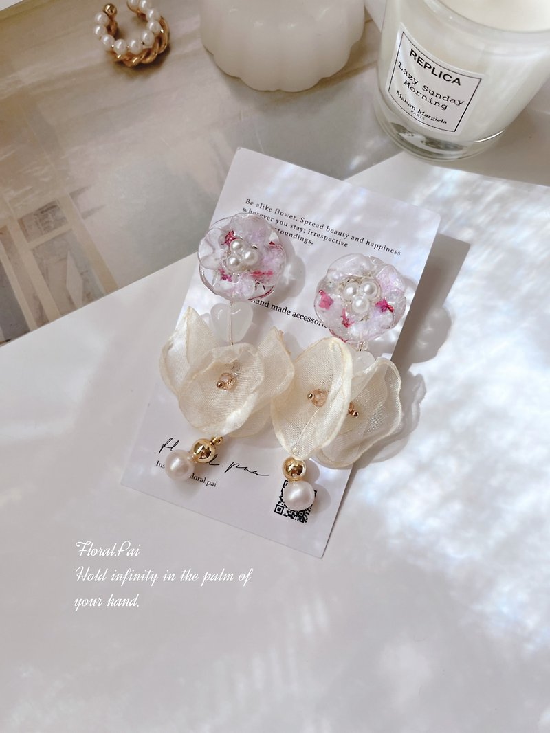Handmade resin dancing flower drop earrings - Earrings & Clip-ons - Pearl 