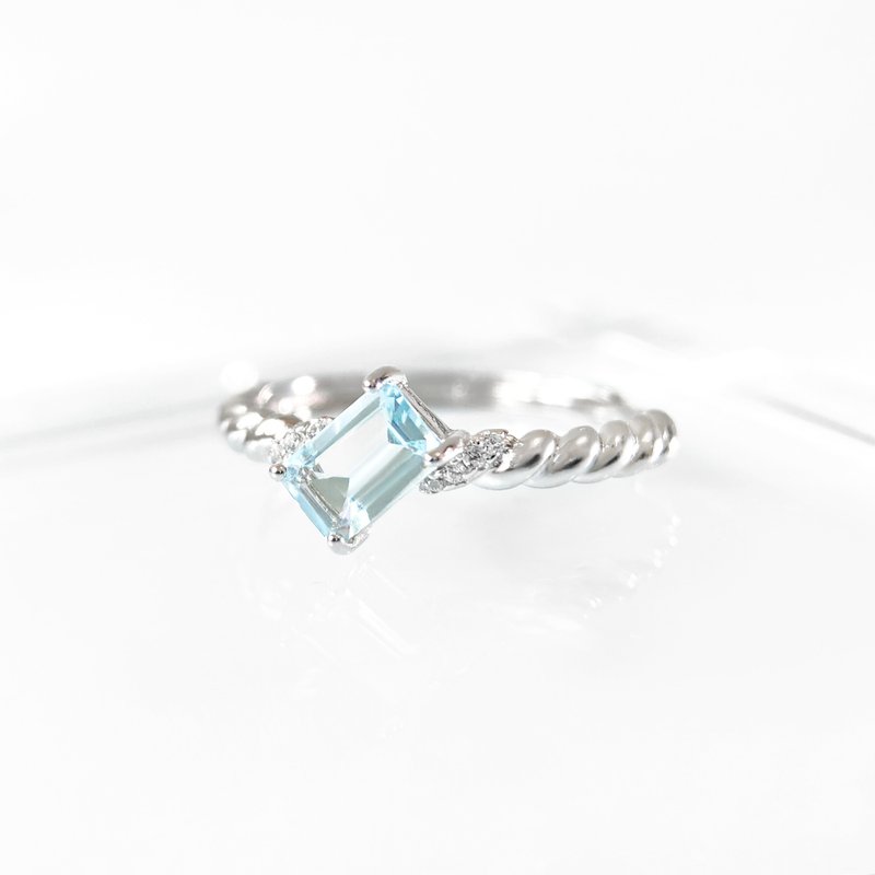 15% off for 2 pieces | Brazilian aquamarine sterling silver ring (completely clean, quiet and clear to the naked eye) - แหวนทั่วไป - เงินแท้ 