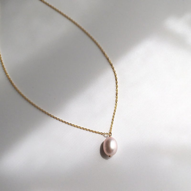 K14gf Pink Pearl Oval shape Necklace - Necklaces - Pearl Pink