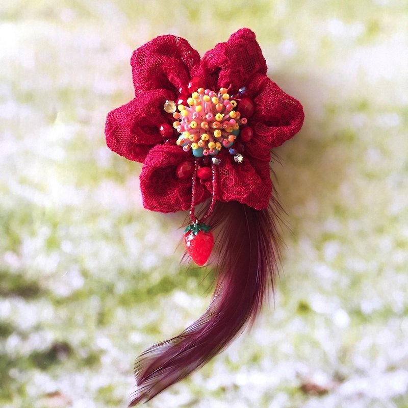 Corsage brooch  No.5 　corsage brooch beads accessory  - Brooches - Paper Red
