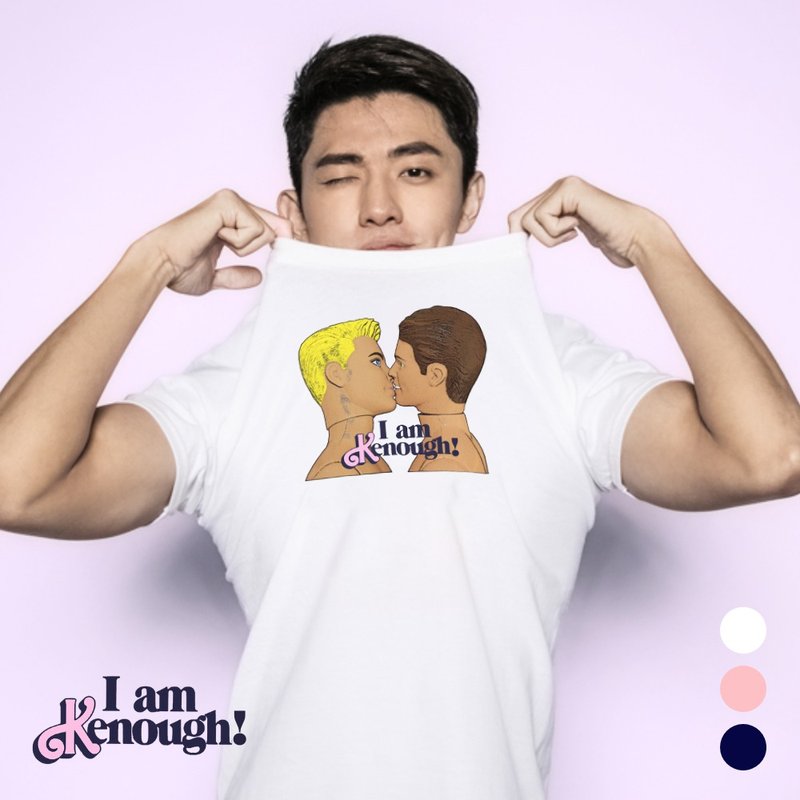 AttentionWear男寵系列精梳棉T-shirt【I am Kenough!】白/粉/藍 - 男 T 恤 - 棉．麻 白色