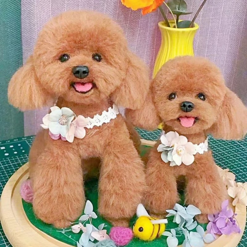 客製化逼真泰迪犬羊毛氈寵物娃娃定製複刻狗狗猫咪毛小孩公仔 - 貓/狗玩具 - 羊毛 多色