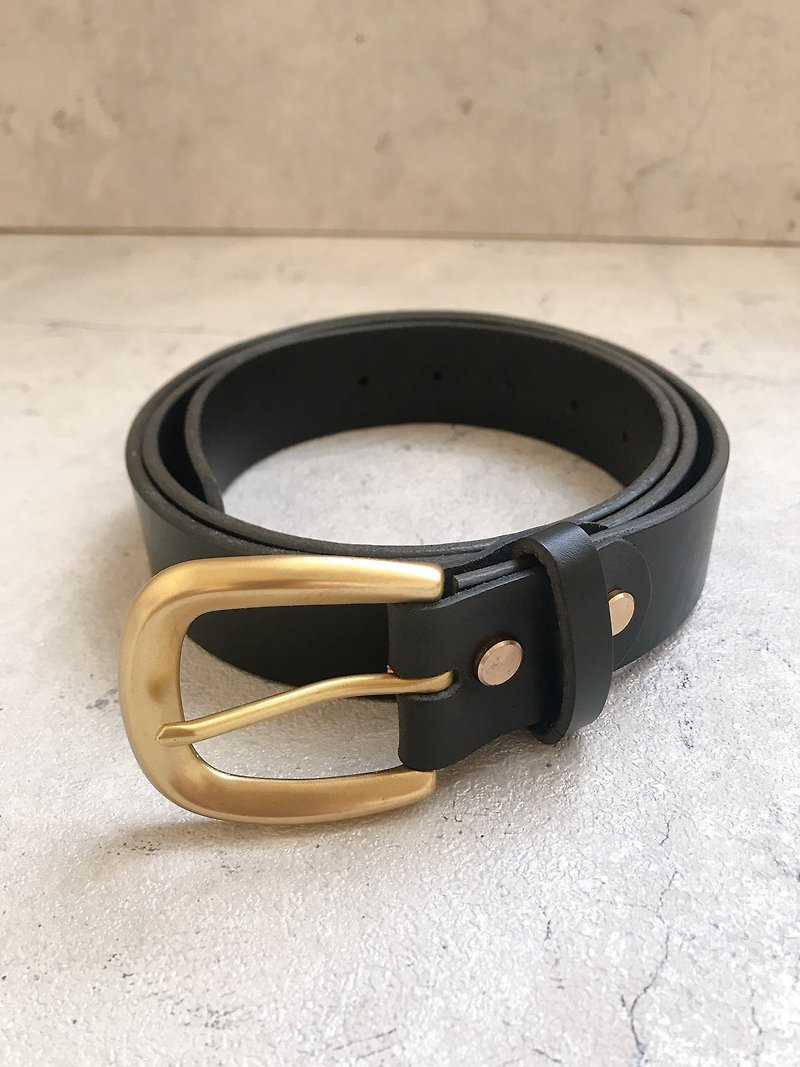 Display item SALE Italian vegetable tanned leather leather belt 3.5cm wide 20% discount - Belts - Genuine Leather Black