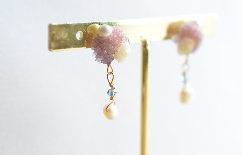 Rapunzel Pearl Gradient Hydrangea Sterling Silver Earrings/ Clip-On - Earrings & Clip-ons - Clay Purple