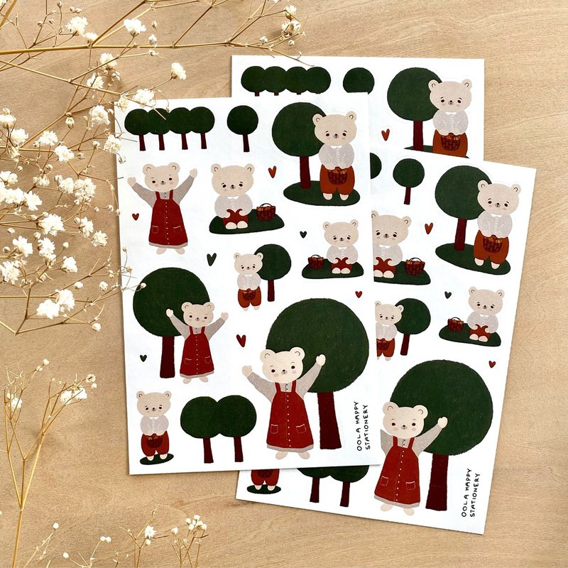 Little bears sticker sheet (green) - สติกเกอร์ - กระดาษ สีเขียว