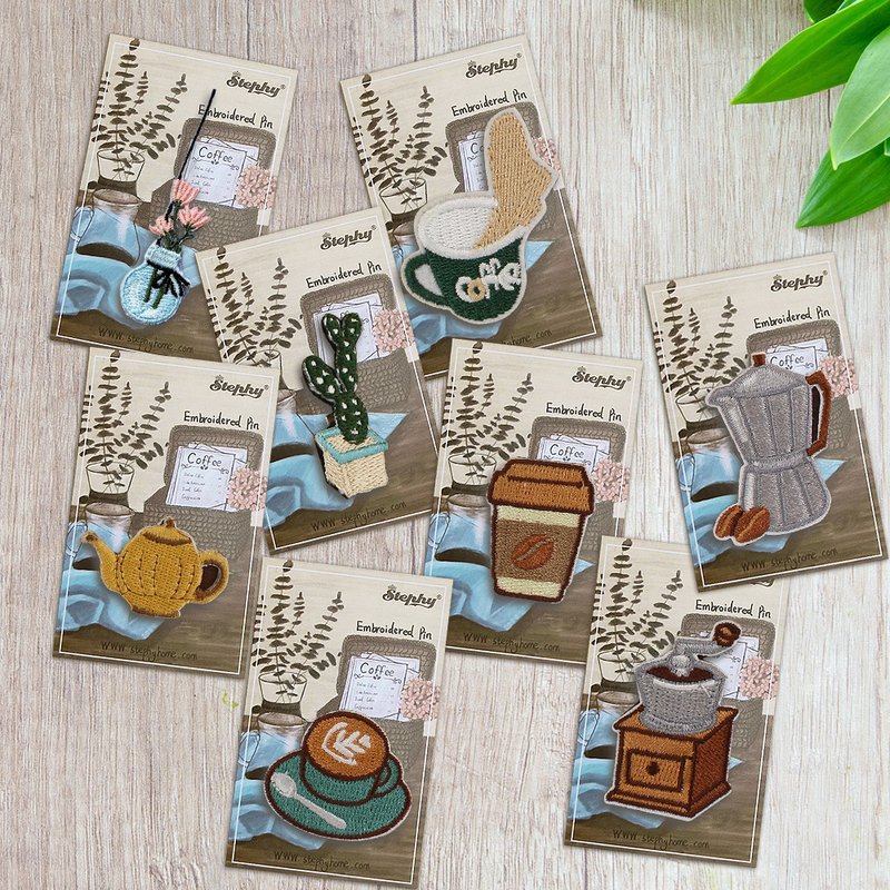 Coffee lover embroidery brooch/ pins/ Badge/ DIY embroidery on clothing, bags - Brooches - Thread 