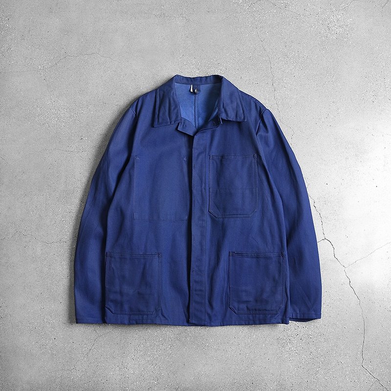 Europe Blue dyed work jacket - เสื้อโค้ทผู้ชาย - ผ้าฝ้าย/ผ้าลินิน สีน้ำเงิน