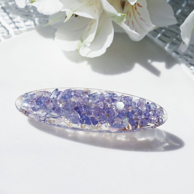 Tanzanite and Opal Labradorite Jewel Hair Clip 7cm Maya - เครื่องประดับผม - เครื่องเพชรพลอย สีน้ำเงิน