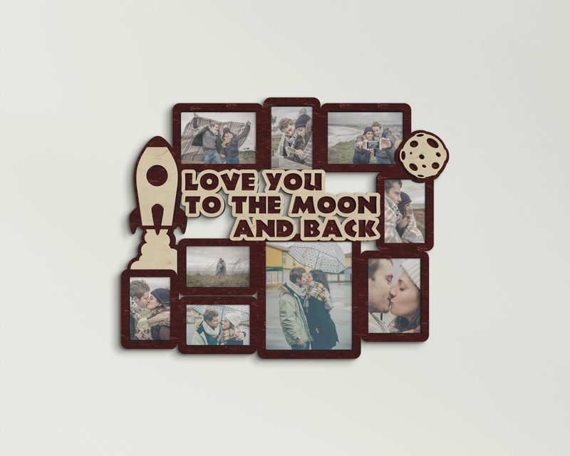 Personalized photo frame collage Love you to the moon and back sign Custom color - 壁貼/牆壁裝飾 - 木頭 多色