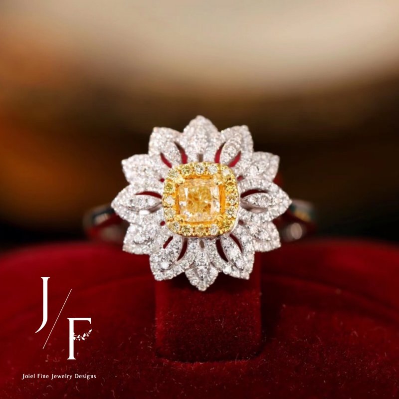 18k Gold Flower Shape Yellow Diamond Ring - General Rings - Diamond 