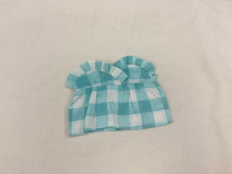 藍綠色格子小洋裝-20公分棉花娃娃衣服 - 公仔/玩偶 - 棉．麻 藍色