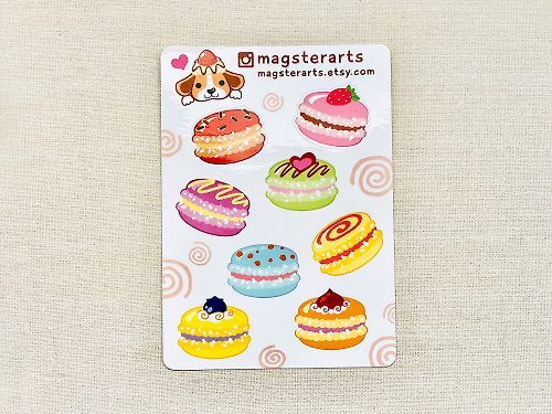 Magsterarts插圖與設計 馬卡龍貼紙 - 法式甜點貼紙 - 可愛防水貼紙