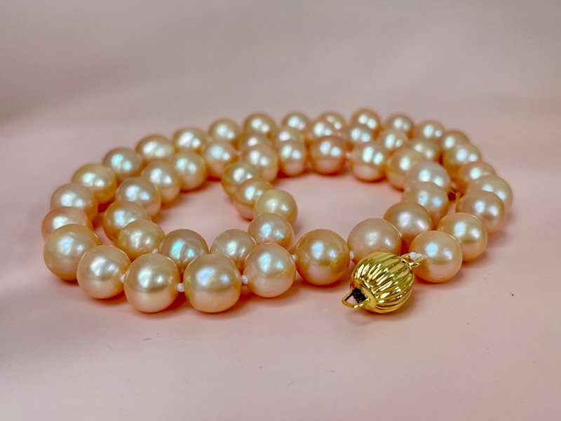 Natural Freshwater Pearl Orange Pearl Aurora Colorful Necklace - สร้อยคอ - ไข่มุก สีส้ม