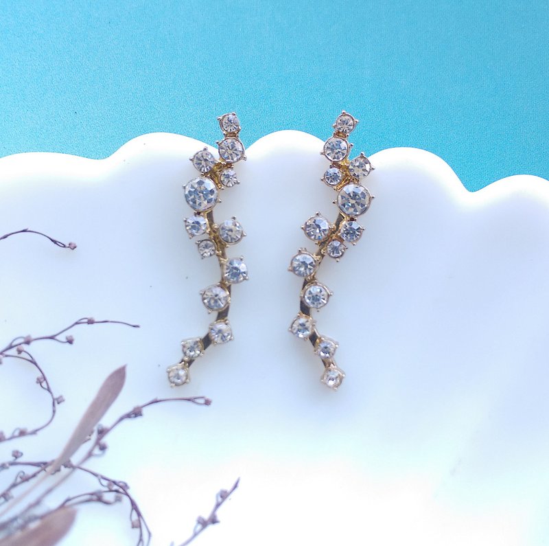 【西洋古董飾品 】Baublebar 金色調 水晶鑽 樹枝 針式耳環 - 耳環/耳夾/耳骨夾 - 其他材質 白色