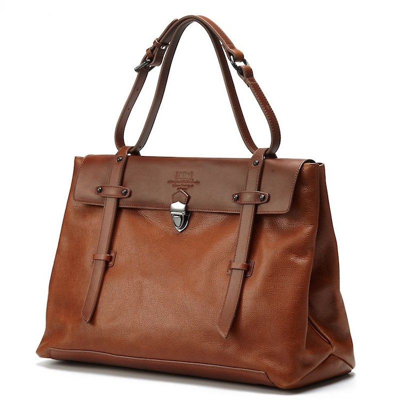 Brown melon grain leather V-bag - large - Messenger Bags & Sling Bags - Genuine Leather Brown