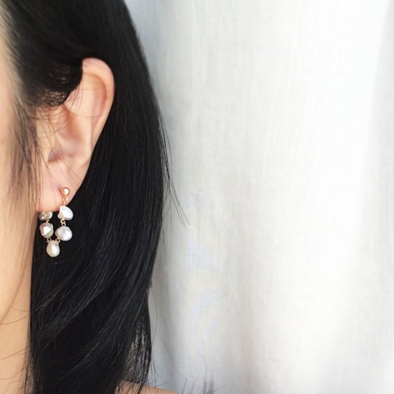 K14gf Keshi Pearls Earrings - 耳環/耳夾/耳骨夾 - 珍珠 白色