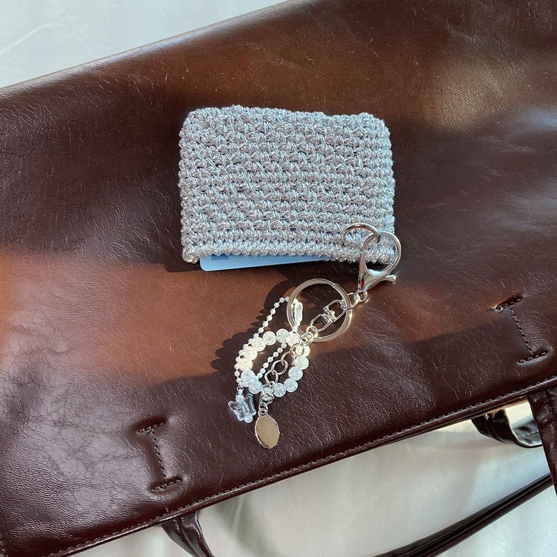 Twinkle Silver Metal Crochet Card Wallet ( + Key ring included ) - 皮夾/長短夾/錢包 - 聚酯纖維 銀色