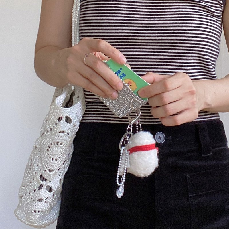 Twinkle Silver Metallic Crochet Card Wallet ( + Key ring included ) - Wallets - Polyester Silver