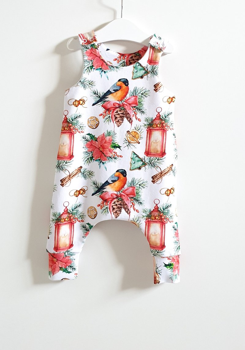 Vintage Christmas baby romper, Xmas baby boy romper, Holiday baby girl romper, - 包屁衣/連身衣 - 棉．麻 多色