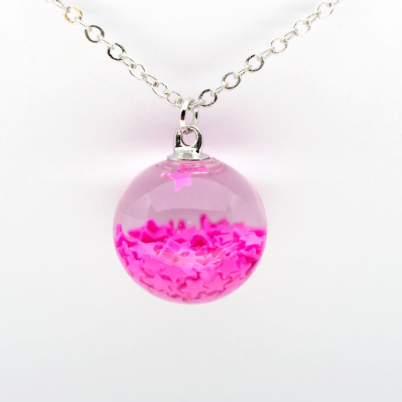「愛家作-OMYWAY」DIY 手工制作 復古 深粉紅 星星 水 飄 玻璃球 頸鏈 Water Necklace - Glass Globe Necklace 1.4cm - 頸鏈 - 玻璃 白色
