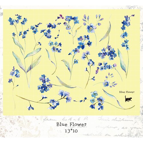honne market Blue Flower - White Printed PET (blue lion)