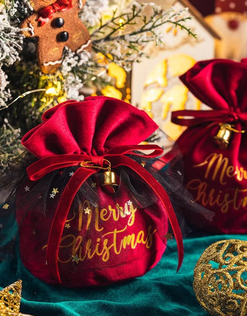 【禾果】クリスマス ドライフルーツミックス ベルベットポーチ - レッド - ドライフルーツ - コットン・麻 レッド
