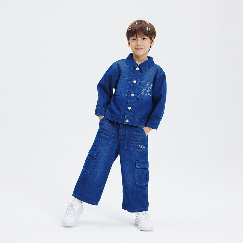 Color-washed denim set-up navy - 其他 - 棉．麻 藍色