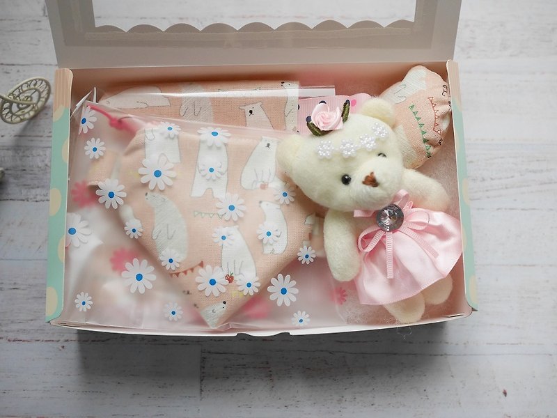 Bear with the moon gift box pacifier pacifier pouch Bear doll - Baby Gift Sets - Cotton & Hemp Pink