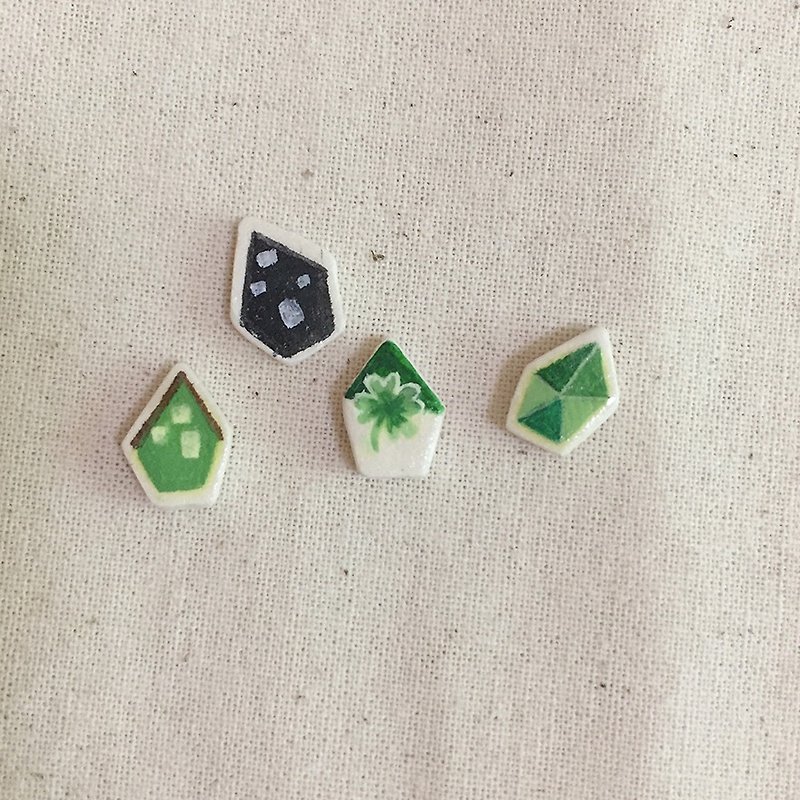 Small house green earring earring gift gift simple cute ear nail hand hand painted ornament clay - ต่างหู - ดินเหนียว 