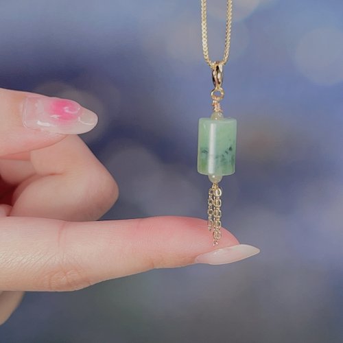 瓔珞珠寶盒 E.L.Jewelry Box 【萬事亨通】飄綠花路路通翡翠14K鑲吊飾| 天然緬甸翡翠A貨| 送禮