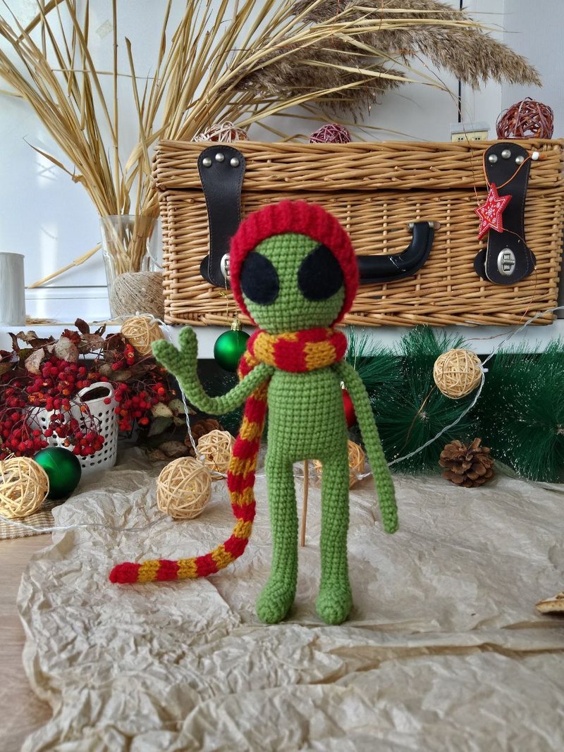 Green alien doll, Alien Shaped Plush Toy, Soft Cartoon Stuffed Doll For Kids - 公仔/玩偶 - 棉．麻 綠色