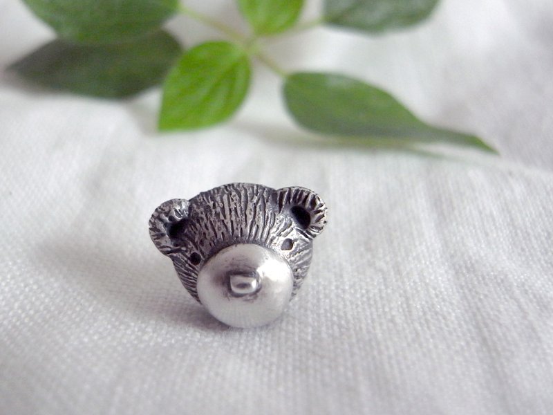 Teddy bear 泰迪熊 59號 | 純銀 耳針 耳環 | 1款是單1個喔 ! - 耳環/耳夾/耳骨夾 - 純銀 灰色