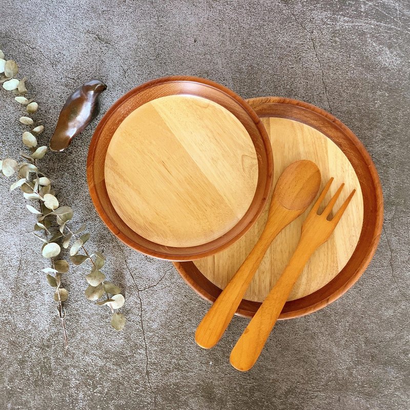 【LUCKY WOOD】Japanese Tableware Three-Piece Set (8"+10"+Soup Fork) - ถ้วยชาม - ไม้ 