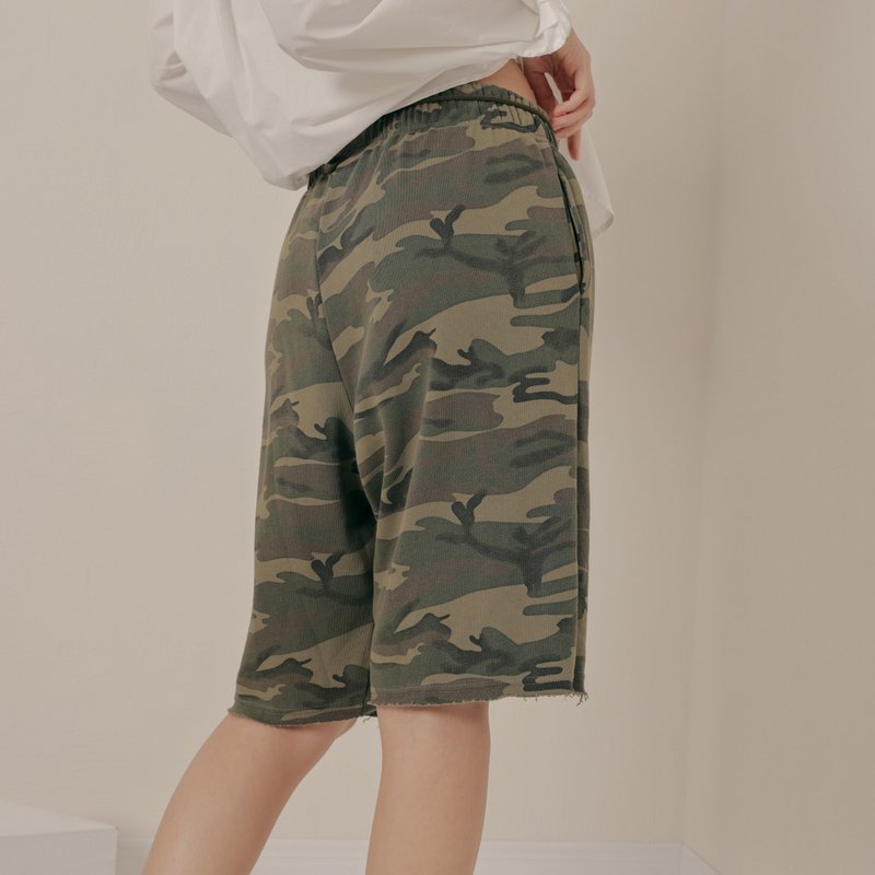 Thin belt-casual trousers-camouflage green - Women's Shorts - Cotton & Hemp Green