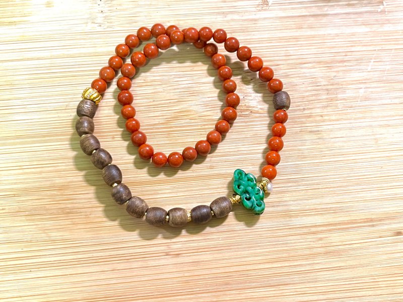 5mm天然川料南紅瑪瑙 沉香A貨翡翠鏤空中國結設計雙圈手串手鍊s - 手鍊/手環 - 半寶石 紅色