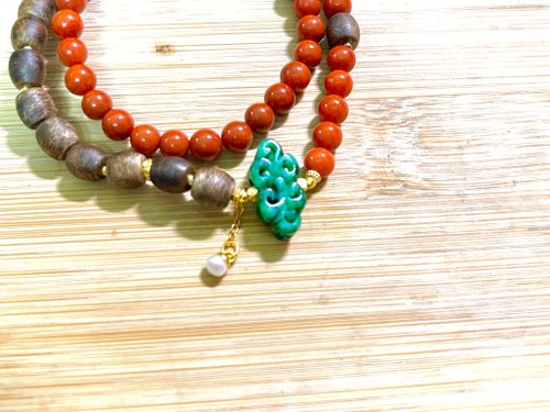 Angel's tears 天使之淚 Jewelry Design 5mm天然川料南紅瑪瑙 沉香A貨翡翠鏤空中國結設計雙圈手串手鍊s