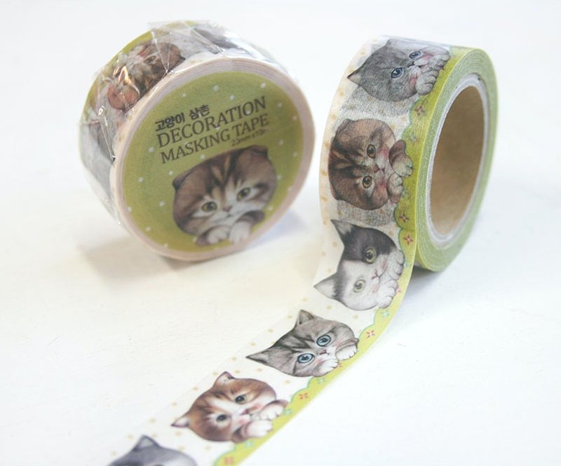Uncle Cat 紙膠帶 - 排隊吃零食 - 紙膠帶/和紙/PET - 紙 綠色