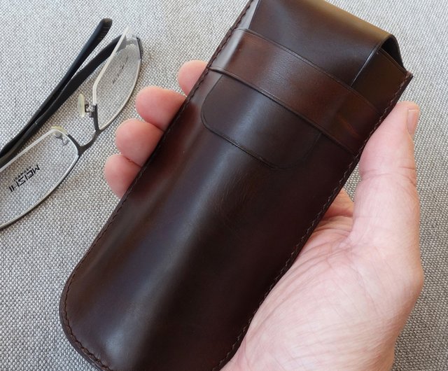 ブラウンレザー メガネケース メガネケース、メガネケース、ブラウンレザーメガネホルダー、メガネ