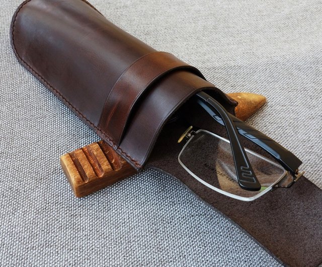 メガネケース、メガネケース、ブラウンレザーメガネホルダー、メガネ