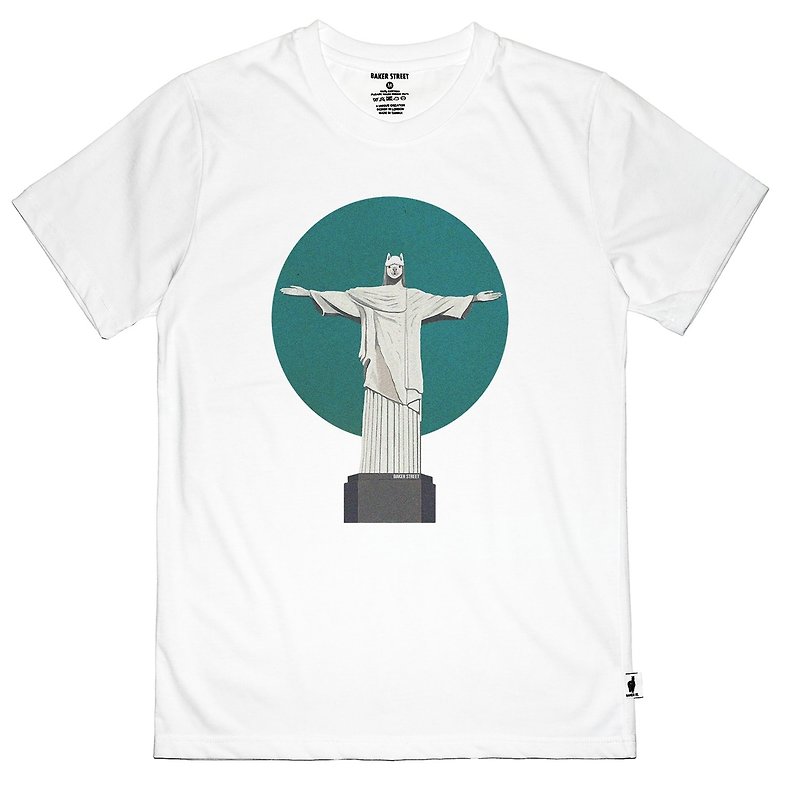 【英國 Baker Street 貝克街】中性版 - 純棉短袖T - 羊駝基督像 - 男 T 恤 - 棉．麻 