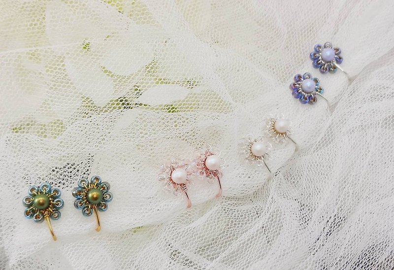 【ネオン服】透明な花の形をした芸術的なブロンズの痛くないイヤリング - ピアス・イヤリング - 金属 多色